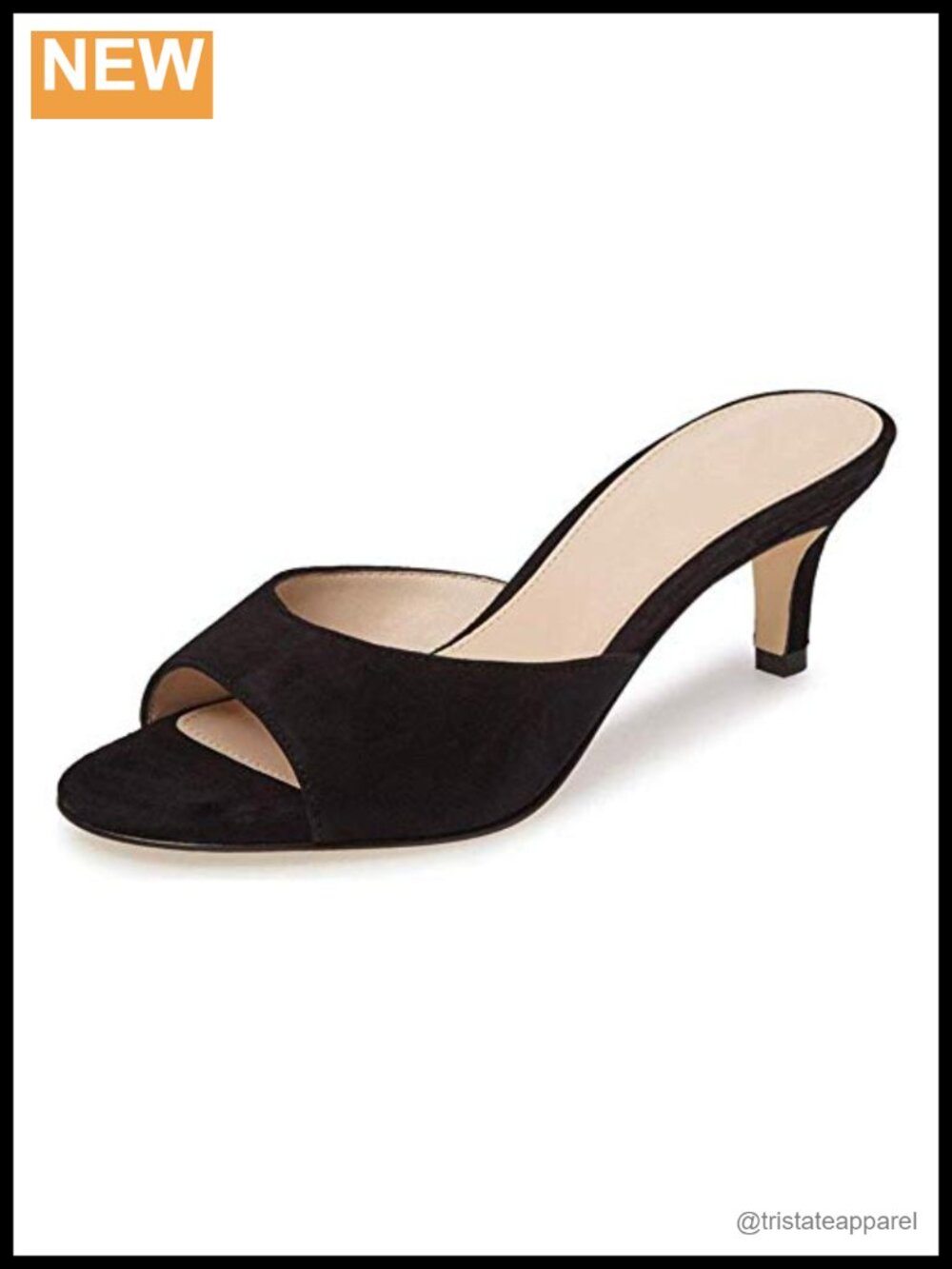 Fericzot Kitten Heel Peep Toe Mules Slingback Suede Slide Sandals for Women